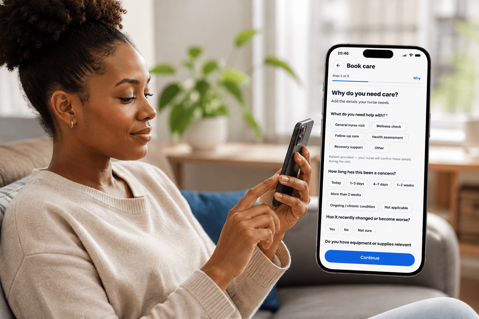 Patient booking PocketNurses care from home